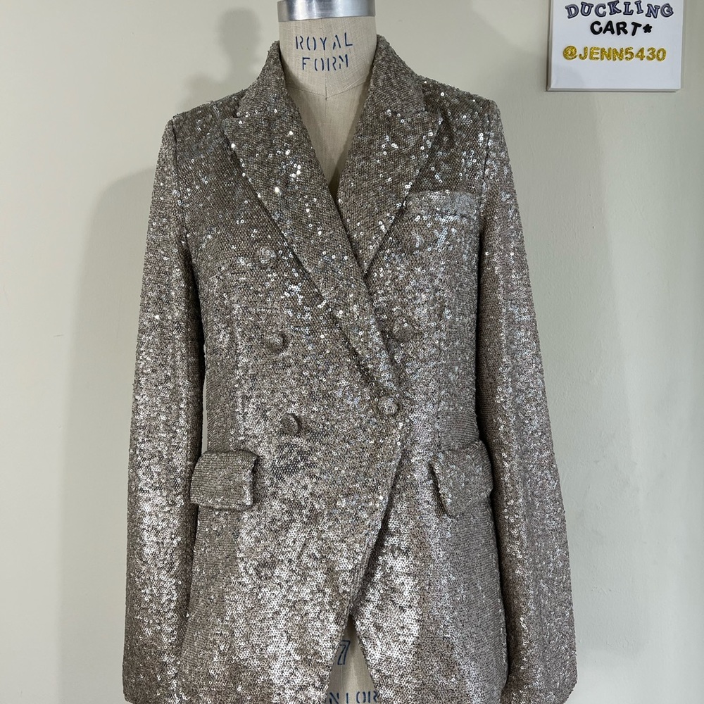 NWT🧥 House of Harlow 1960 Metallic Gold Sequin Blazer SZ-XS